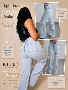 Risen Jeans Georgia - Light Wash Wide Leg Long Tall Inseam 0/24 NWT